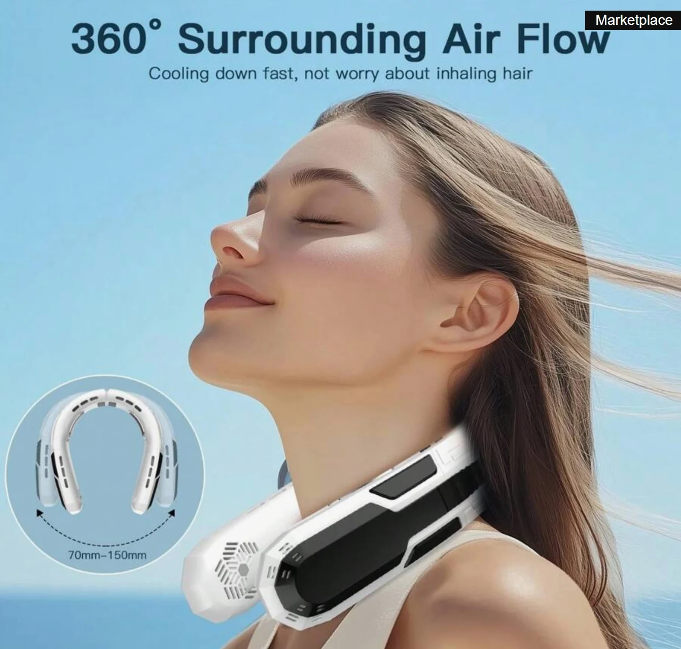 360°Cooling Neck Fan Portable Rechargeable With 6000mAh Battery Operated with 3 Speed