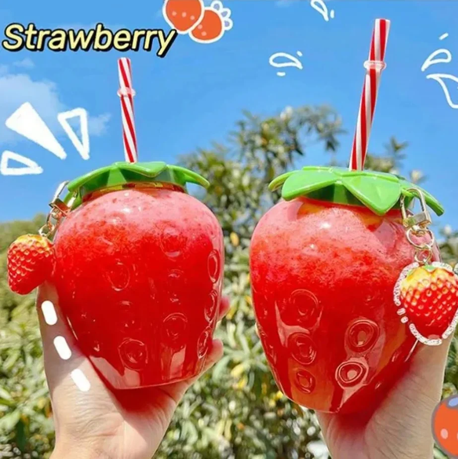 🍓1 Pc Kawaii Strawberry Tumbler With Lid And Straw